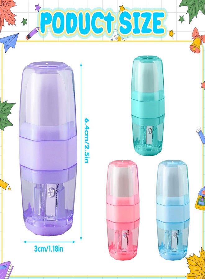 Demonwer 4 Pcs Manual Pencil Sharpener with Eraser Multicolored Sharpener with Eraser for School Office Home Supplies Back to School Supplies Classroom Rewards and Birthday Party Favors - Image 2