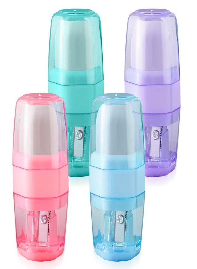 Demonwer 4 Pcs Manual Pencil Sharpener with Eraser Multicolored Sharpener with Eraser for School Office Home Supplies Back to School Supplies Classroom Rewards and Birthday Party Favors - Image 1