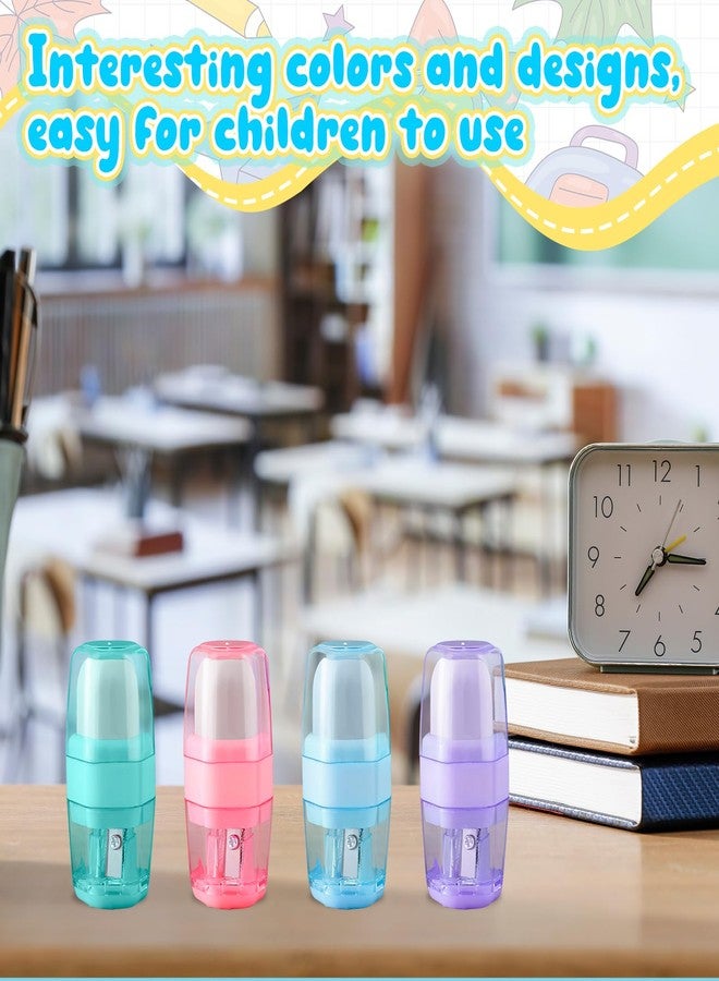 Demonwer 4 Pcs Manual Pencil Sharpener with Eraser Multicolored Sharpener with Eraser for School Office Home Supplies Back to School Supplies Classroom Rewards and Birthday Party Favors - Image 4