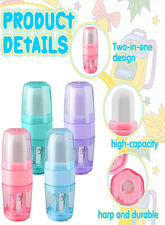 Demonwer 4 Pcs Manual Pencil Sharpener with Eraser Multicolored Sharpener with Eraser for School Office Home Supplies Back to School Supplies Classroom Rewards and Birthday Party Favors - Image 3