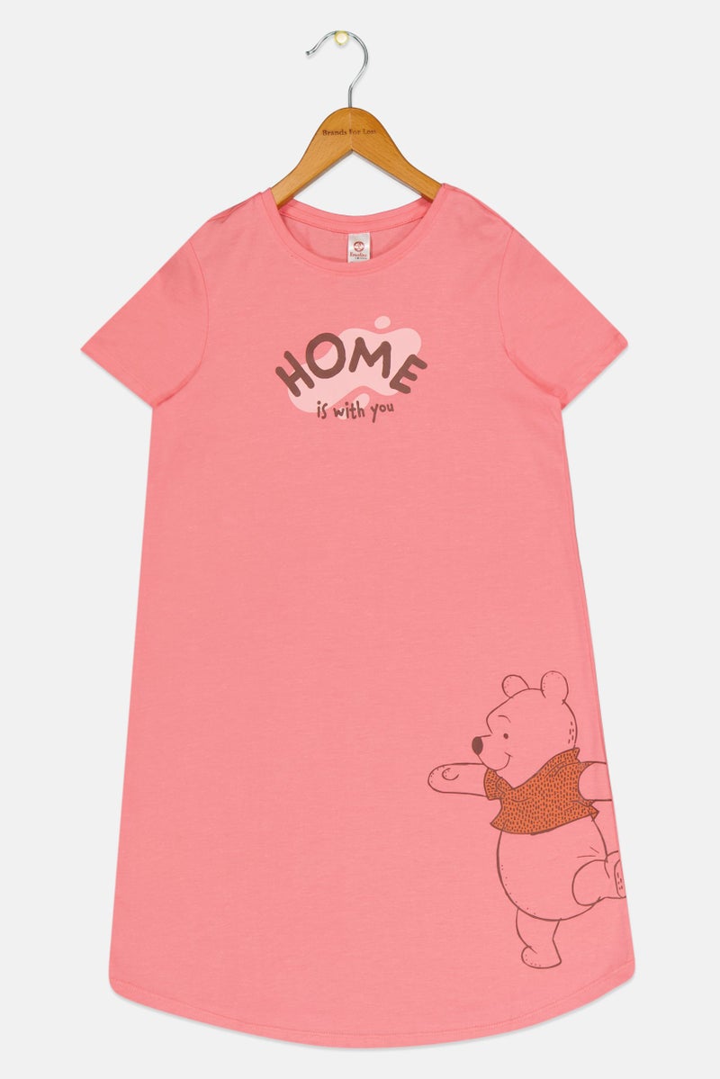 zivame Kids Girl Graphic Print Short Sleeve Night Dress, Pink - Image 1