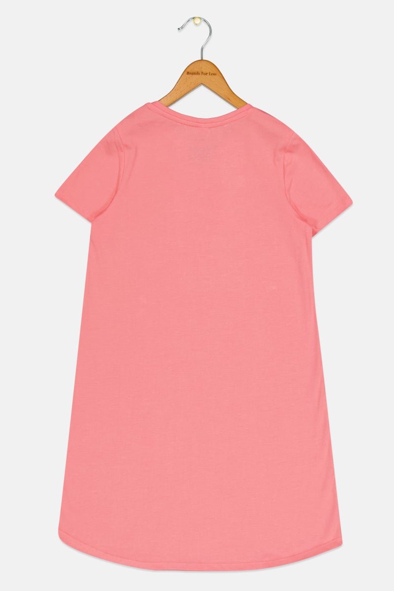 zivame Kids Girl Graphic Print Short Sleeve Night Dress, Pink - Image 2