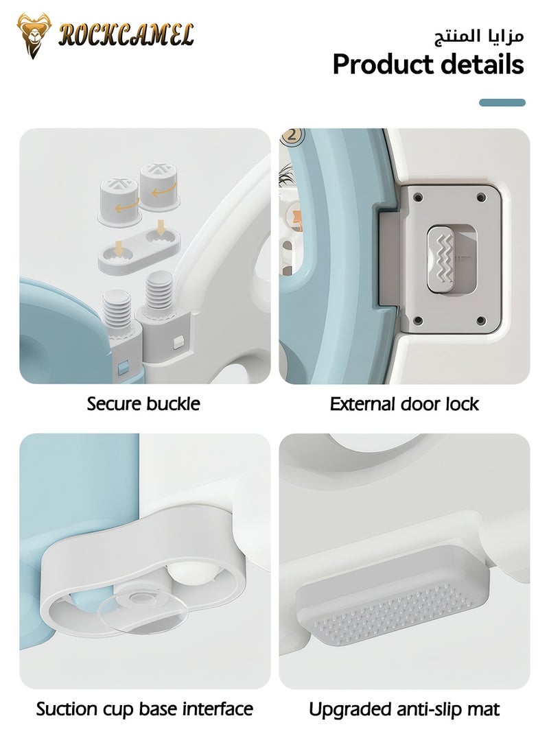 ROCKCAMEL Baby Playpen, 14-Panel Foldable Baby Fence with Locking Gate, Kids Activity Center with Non-Slip Rubber Bases, Basketball Ring, Adjustable Shape, Portable Design for Indoor Outdoor Use（Blue，156 x 156cm） - Image 5