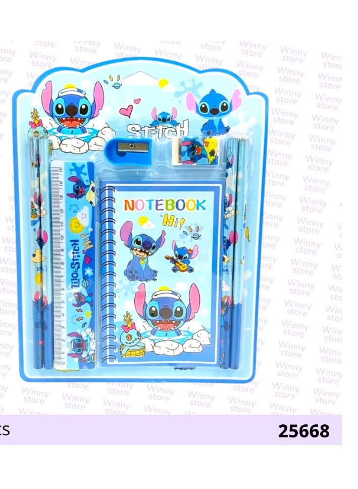 ستيتش طقم قرطاسية للأطفال بتصميم ستيتش | يحتوي على دفتر وأقلام ومسطرة وممحاة ومبراة | طقم مدرسي متكامل للاستخدام اليومي والدراسة