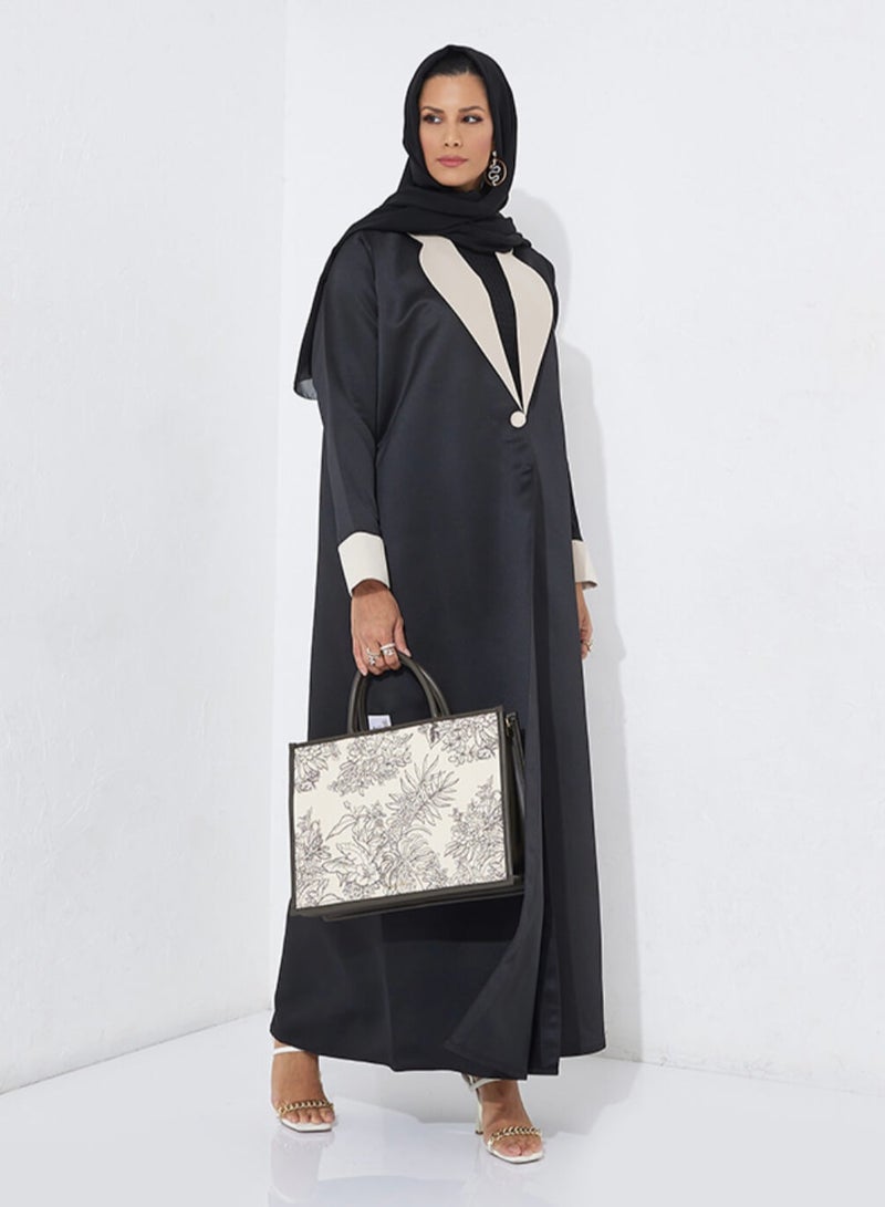 Rosette Abaya Beige Neck Abaya - Image 4