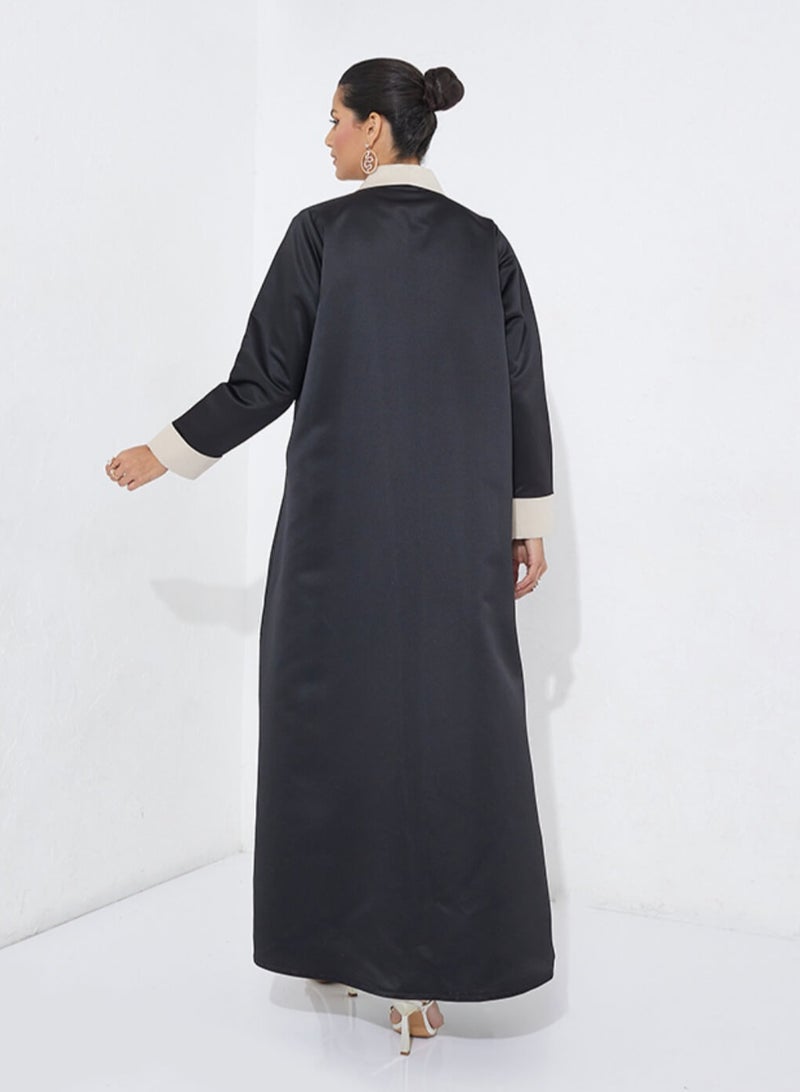 Rosette Abaya Beige Neck Abaya - Image 3