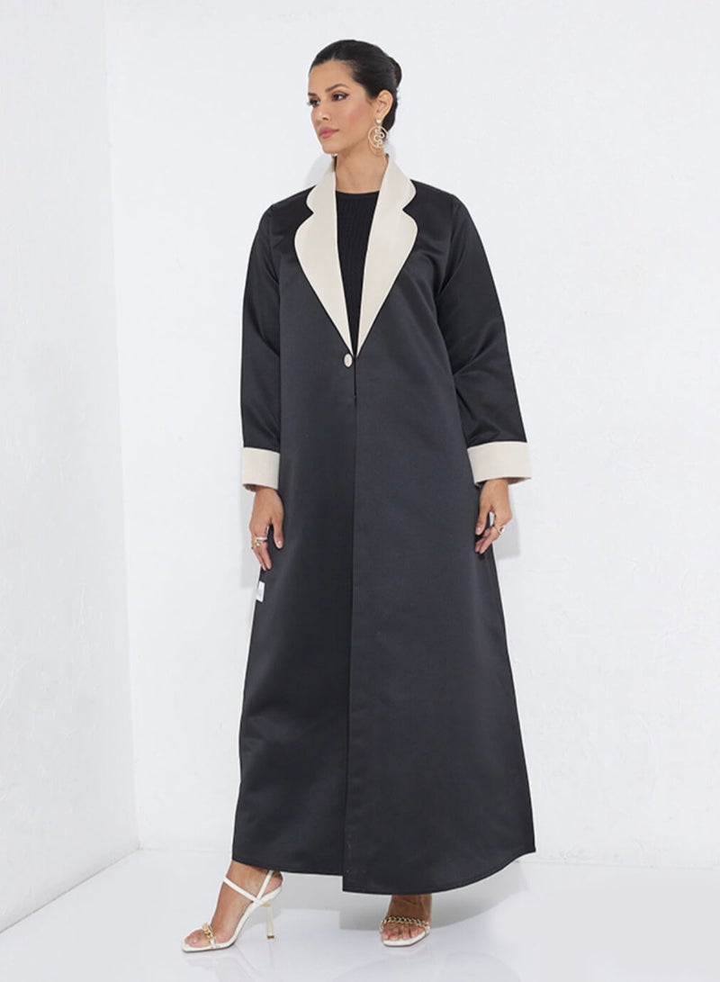 Rosette Abaya Beige Neck Abaya - Image 1