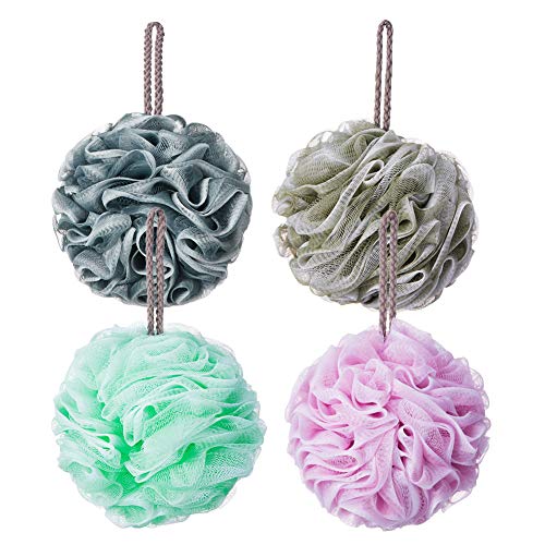 novosun Loofah Bath Sponge, Novosun Mesh Pouf Shower Sponge Soft Exfoliating Shower Luffas for Silky Skin Pack of 4 Pastel Colors, XL (80g/pcs) - Image 1