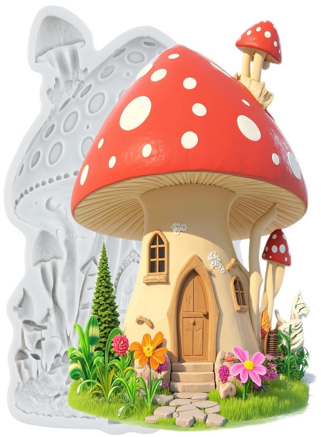 MYPRACS 3D Mushroom House Silicone Mold Fairy Garden Home Fondant Candy Chocolate Molds For Cake Decoration Cupcake Topper Polymer Clay Gum Paste - Image 1