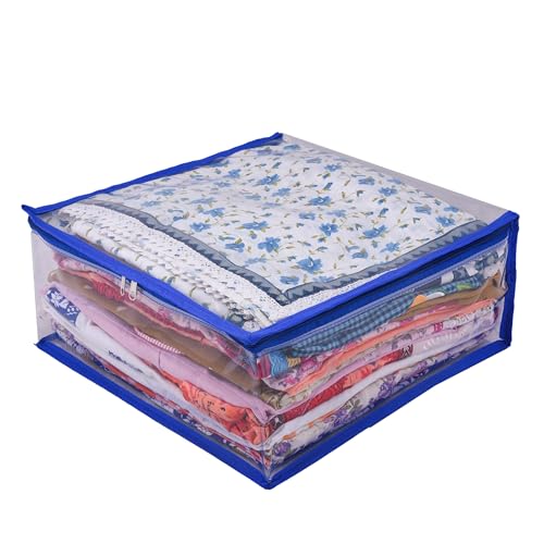 MBW Clothes Organiser for Wardrobe, Saree Covers with zip, Saree Organizer for Wardrobe, Clothes Storage Bag, Saree Bags Storage, Saree Covers for Storage, Transparent (Navy Blue - Pack of 6) - Image 2