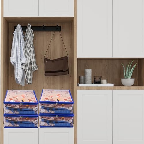 MBW Clothes Organiser for Wardrobe, Saree Covers with zip, Saree Organizer for Wardrobe, Clothes Storage Bag, Saree Bags Storage, Saree Covers for Storage, Transparent (Navy Blue - Pack of 6) - Image 5