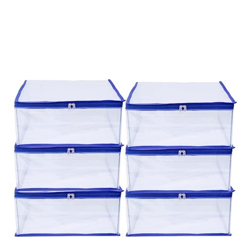 MBW Clothes Organiser for Wardrobe, Saree Covers with zip, Saree Organizer for Wardrobe, Clothes Storage Bag, Saree Bags Storage, Saree Covers for Storage, Transparent (Navy Blue - Pack of 6) - Image 1