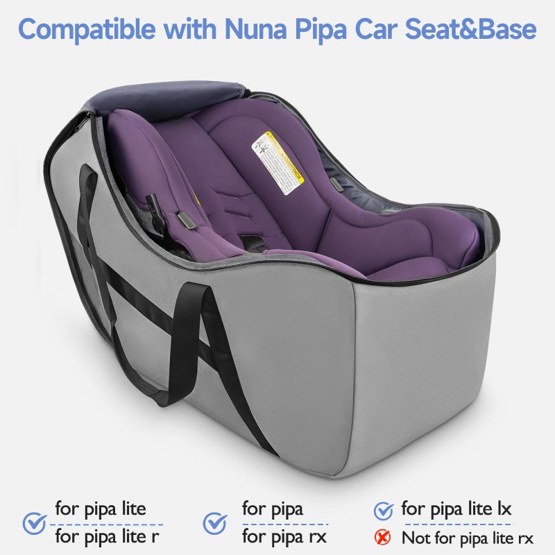 YOREPEK Infant Car Seat Travel Bag Compatible with UPPAbaby MESA V2 and Base,Fit for All Nuna Pipa Car Seat and Base, Padded Car Seat Bags for Air Travel, Carseat Cover for Airplane Travel, Grey - Image 2