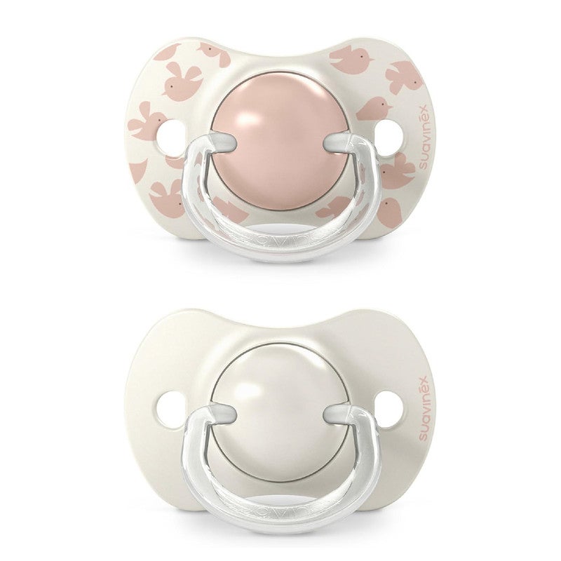 Suavinex, Pack of 2 Pacifiers for Babies 6/18 Months, with Physiological Silicone Teat SX Pro Symmetrical, Flat and Flexible, Respects Oral Development, Birdies Pink - Image 2