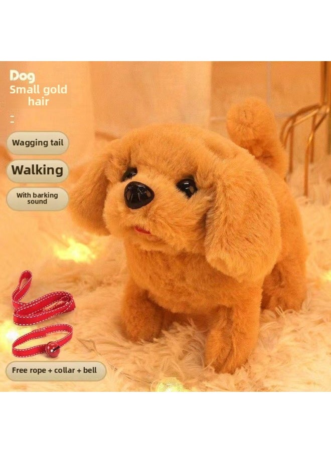 Simulation Plush Electric Puppy Will Walk Will Call Tail Wagging Baby Boys And Girls Children Holiday Gifts Manufacturers-Color:High-quality Upgraded Electric Model [retriever]-Specifications:[bell Traction Rope] + Rechargeable Battery + Charger  - Image 1