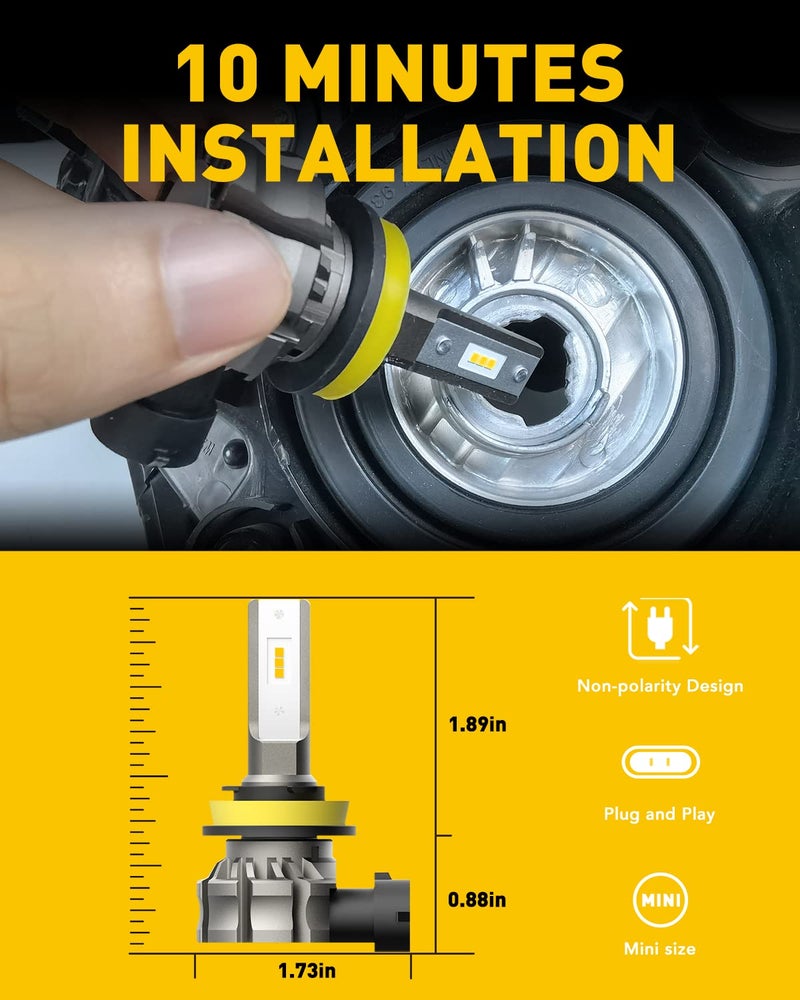 AUXITO H11/H8/H16 LED Fog Light Bulbs or DRL, 6000 Lumens 3000K Amber Yellow Light, 300% Brightness, CSP LED Chips Fog Lamps Replacement for Cars, Play and Plug (Pack of 2) - Image 5
