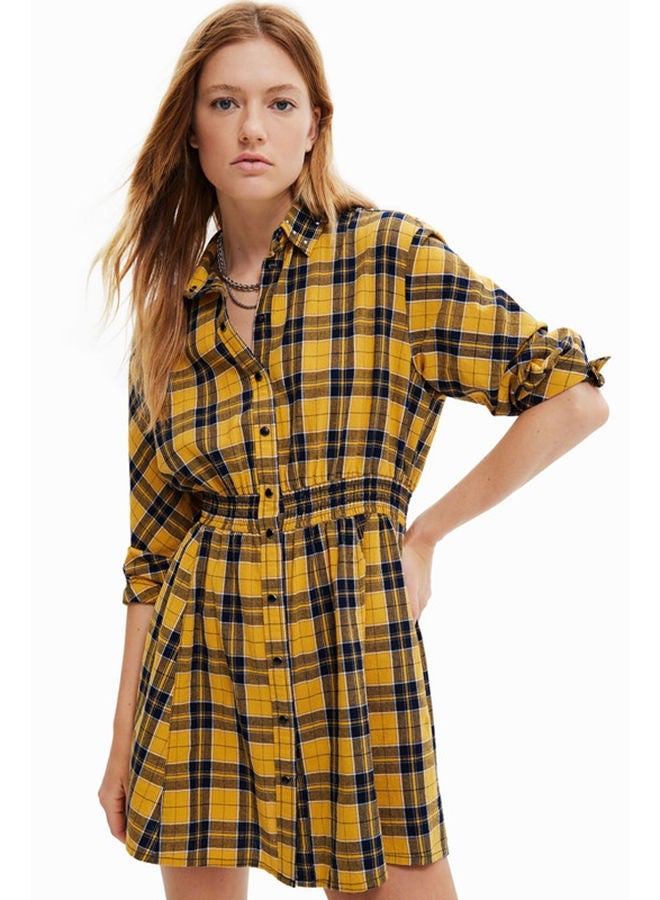 DESIGUAL Women's Plaid Button-Down Shirt Dress with Cinched Waist - Image 1