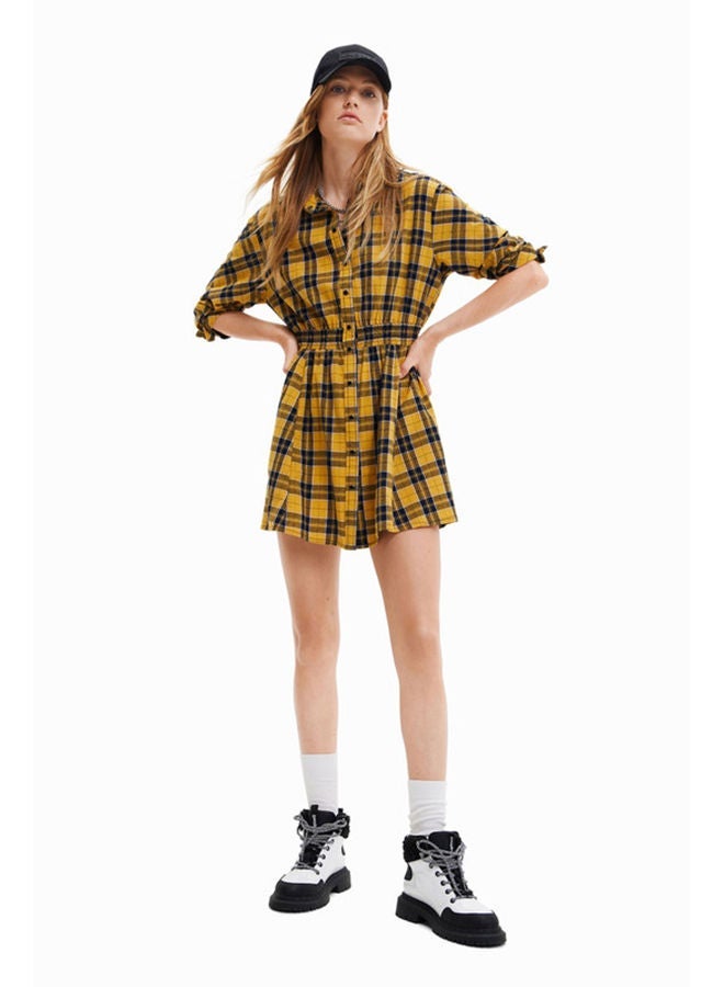 DESIGUAL Women's Plaid Button-Down Shirt Dress with Cinched Waist - Image 3