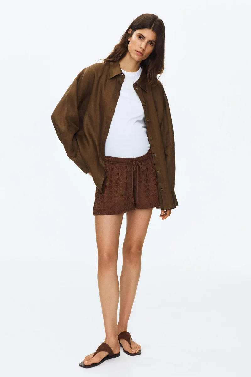H&M MAMA Pointelle-knit drawstring shorts