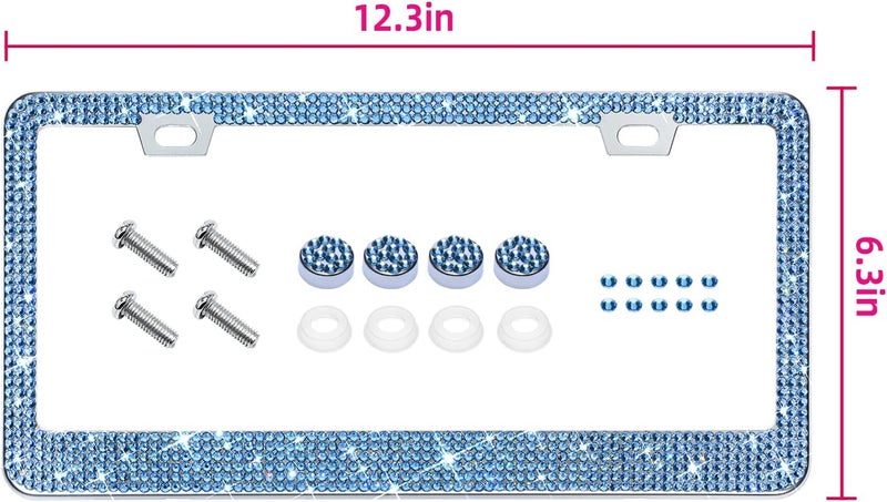 EWBN Bling Rhinestone License Plate Frame for Women 2PC, Sparkly License Plate Frames| Stainless Steel Frames & Over 1200 pcs Finest 14 Facets Glass Crystals Premium Diamond (Light Blue) - Image 2