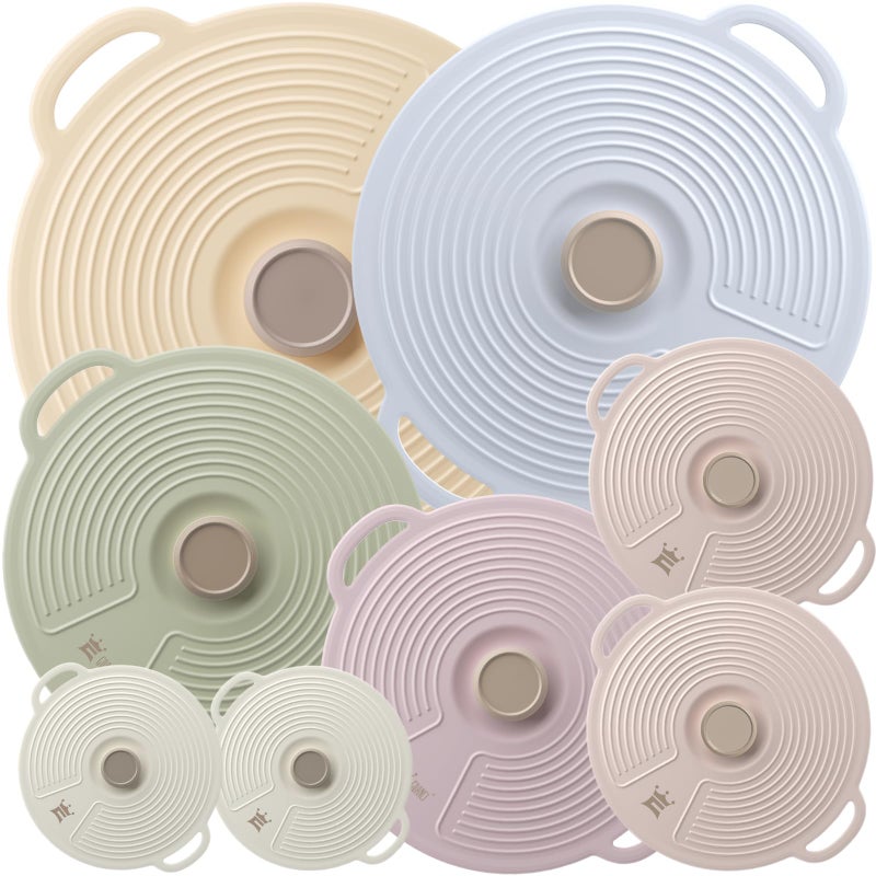 GUANCI Silicone Lids for Bowl 8 Pack, Microwave Splatter Cover with 6 Sizes Reusable Heat Resistant Lids Fits Cups, Bowls, Plates, Pots, Pans, Skillets, Stove Top, Oven, Fridge Dishwasher Safe - Image 1