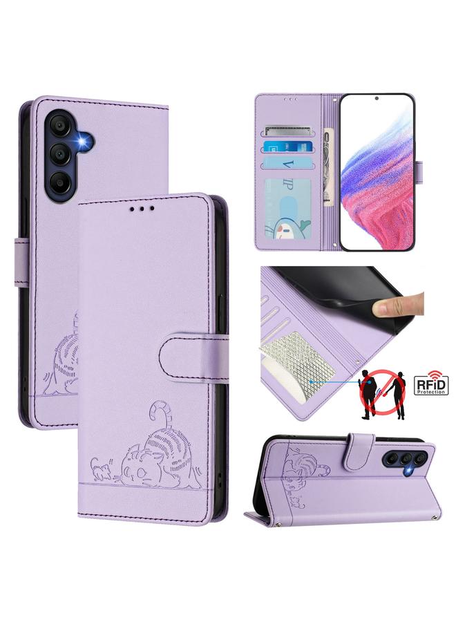 S-TOP Case For Samsung Galaxy A16 4G Cat Rat Embossed Pattern RFID Leather Phone Case with Lanyard - Image 1