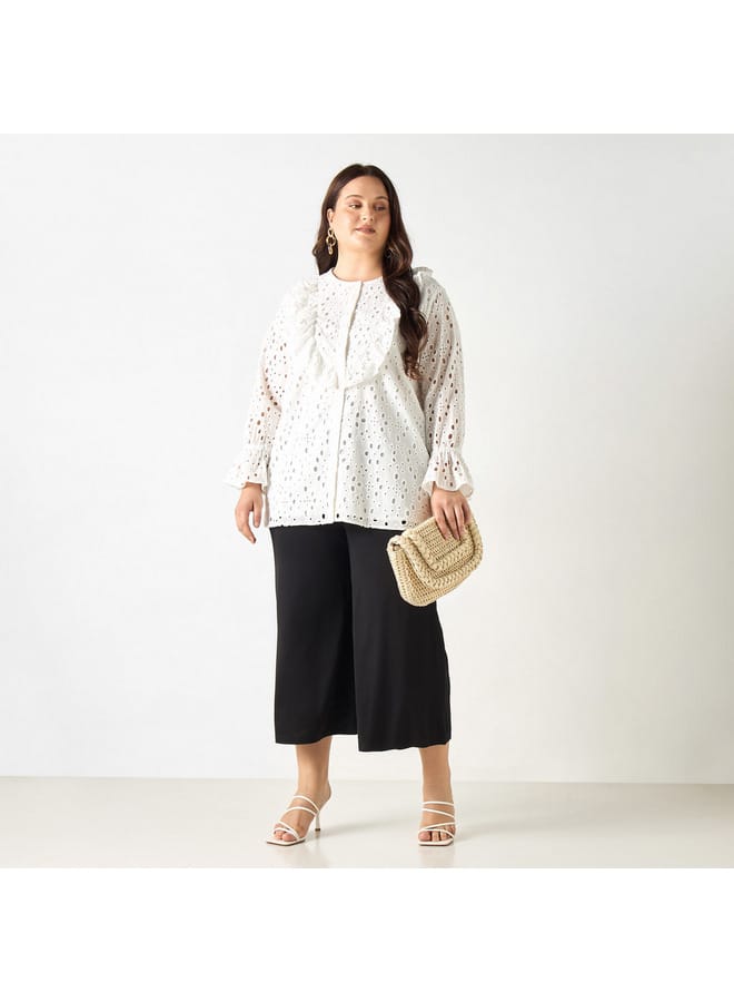 Ulla Popken Plus Size Ulla Popken Solid Culottes with Elasticated Waistband and Pockets  - Image 2