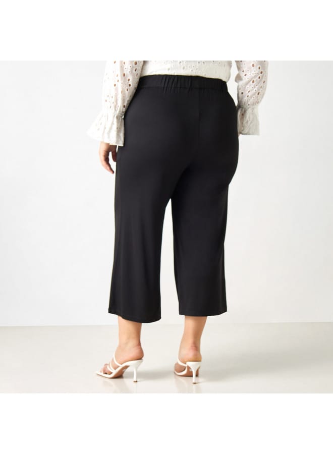 Ulla Popken Plus Size Ulla Popken Solid Culottes with Elasticated Waistband and Pockets  - Image 3