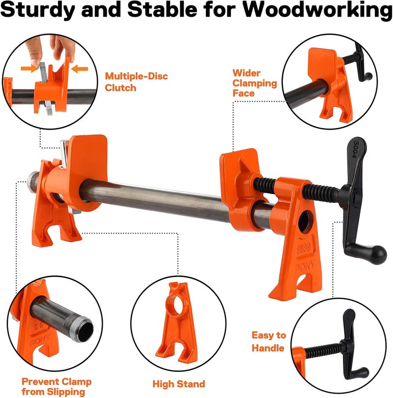 Pony PRO 2 Pack Pipe Clamp Fixture for 2 cm Black Pipe, Heavy Duty Wood Gluing Clamp Set, Cast Iron Pipe Clamps for Woodworking Glue Ups Panels and Boards - Image 3