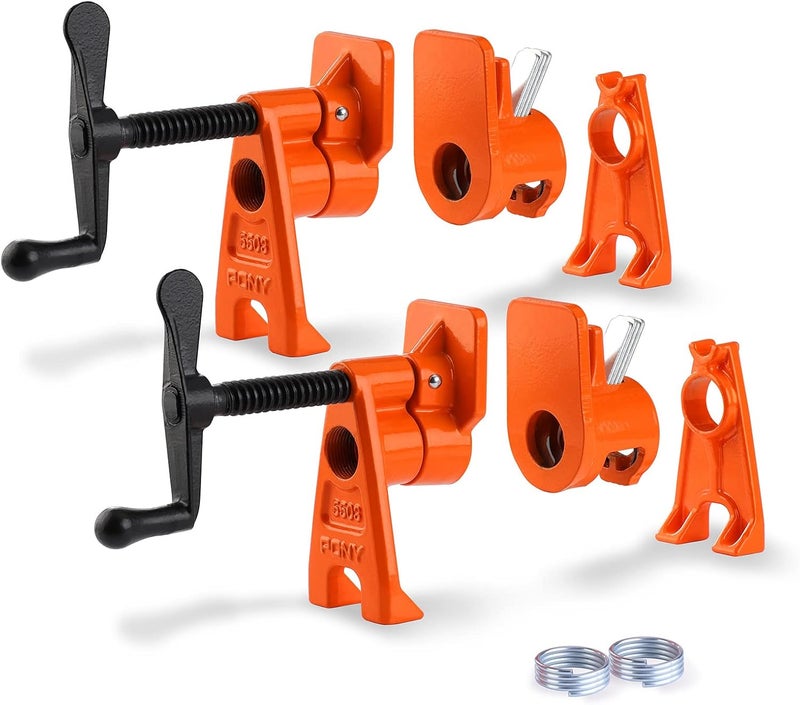 Pony PRO 2 Pack Pipe Clamp Fixture for 2 cm Black Pipe, Heavy Duty Wood Gluing Clamp Set, Cast Iron Pipe Clamps for Woodworking Glue Ups Panels and Boards - Image 1