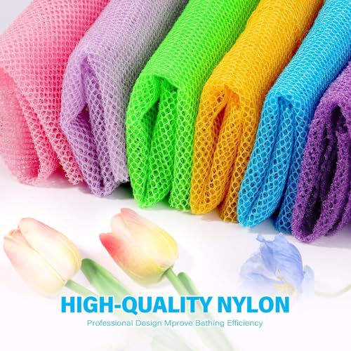 UJFQBH 6 Pieces African Bath Sponge African Net Long Net Bath Sponge Exfoliating Shower Body Scrubber Back Scrubber Skin Smoother,Great for Daily Use (Purple, Purple, Pink, Orange, Blue, Green) - Image 4