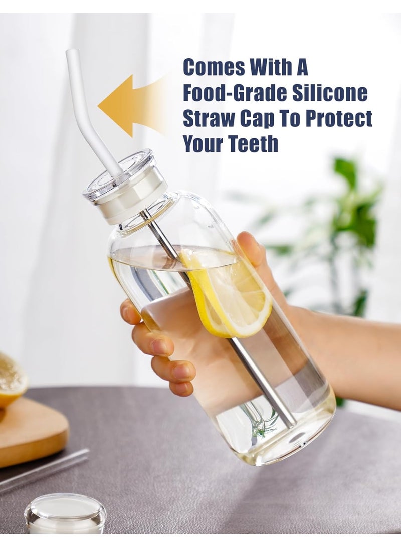 زجاجة مياه زجاجية شفافة سعة 750 مل مع  ماصّة، زجاج بورسليكات عالي المتانة ومقاوم للحرارة مع غطاء مانع للتسرب للاستخدام أثناء السفر والذهاب إلى الصالة الرياضية والمدرسة والمنزل - Image 1