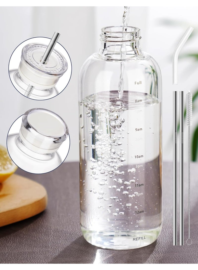 زجاجة مياه زجاجية شفافة سعة 750 مل مع  ماصّة، زجاج بورسليكات عالي المتانة ومقاوم للحرارة مع غطاء مانع للتسرب للاستخدام أثناء السفر والذهاب إلى الصالة الرياضية والمدرسة والمنزل - Image 3
