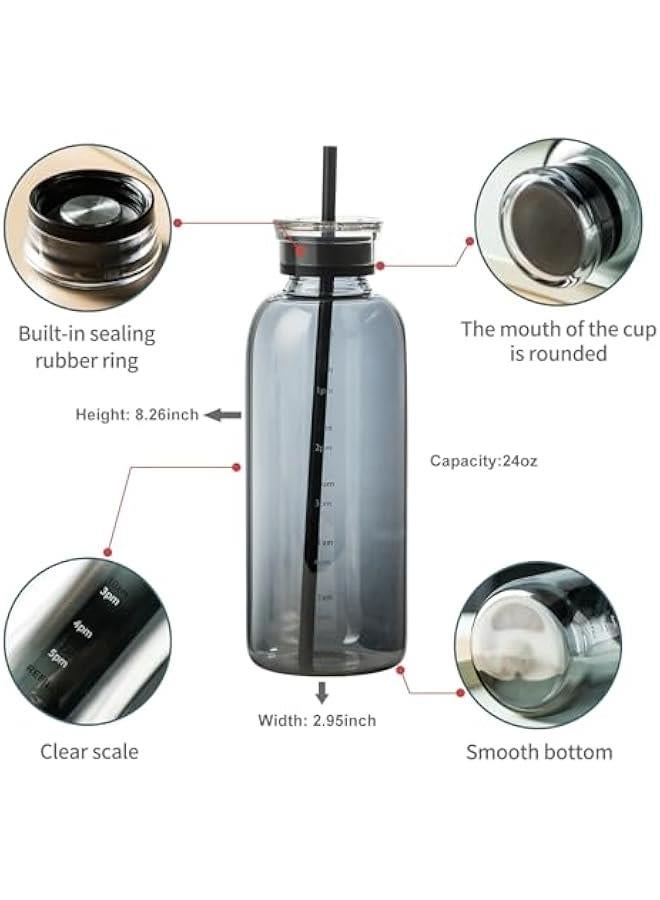 Glass water bottle With Time Marker -24oz with 2 caps and straw,Reusable Glass Drinking Bottles，Suitable For Drinks, Juices, Sodas, Coke, As Gifts Etc (Smoky 24oz) - Image 2