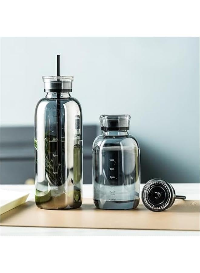 Glass water bottle With Time Marker -24oz with 2 caps and straw,Reusable Glass Drinking Bottles，Suitable For Drinks, Juices, Sodas, Coke, As Gifts Etc (Smoky 24oz) - Image 3
