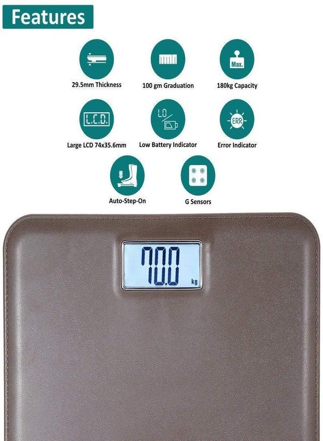 CROWN Elite Leather Look Fiber Body Digital Human Weighing Scale, 180kg (Brown) - Image 2