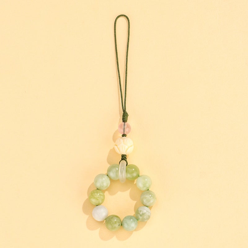 Handcrafted Charcoal Cat Paw Phone Charm 8mm Jade Ivory Fruit Lotus 7mm Powder Crystal 