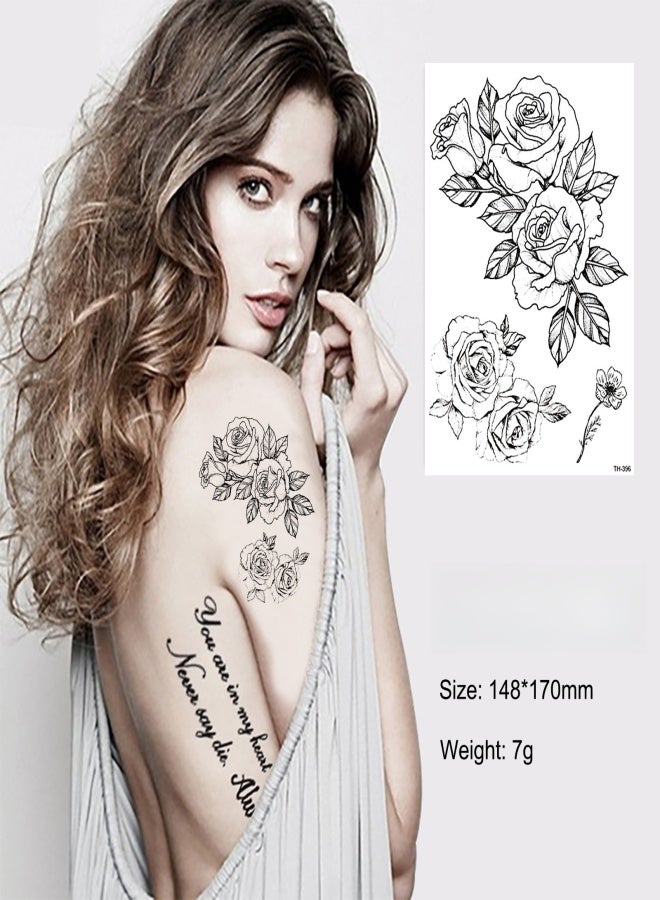 ورقة واحدة من ملصقات الوشم المؤقتة ثلاثية الأبعاد على شكل وردة كبيرة وزهرة الفاوانيا، مناسبة للفتيات، للرقبة والكتف والكم، مقاومة للماء، ملصقات وشم مؤقتة على شكل زهرة الفاوانيا الكبيرة، يمكنكِ صنعها بنفسكِ للنساء - Image 5