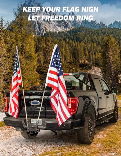 JOYTUTUS Dual Hitch Flag Pole Holder for Standard 2 Inch Receivers Fits Trucks SUV RV Pickup Camper Trailer Double Hitch Mount Flagpole Holder with Hitch ReceiverFlag Poles Up to 118 Diameter - Image 3