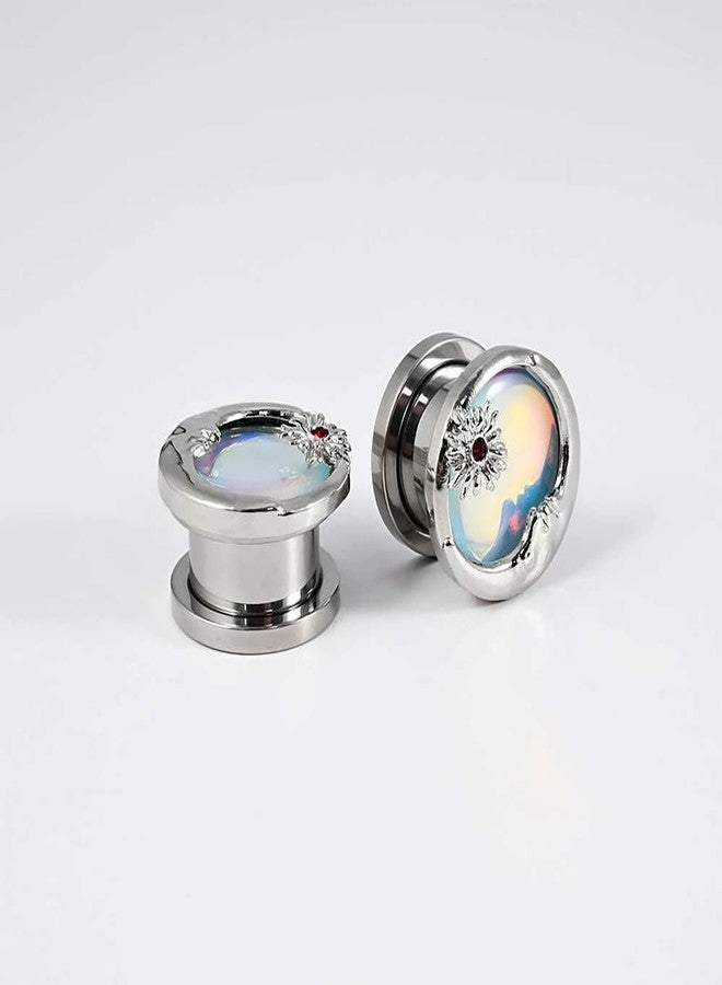 Izpack Punk Moon Sun Ear Tunnels Plugs Expander Gauges Stretcher Screw Earrings - Stainless Steel Abstract Face Crescent Reflective Sheeting Double Flared Tunnel Body Piercing Fashion Jewelry for Women Men (1/2"(12mm)) - Image 5