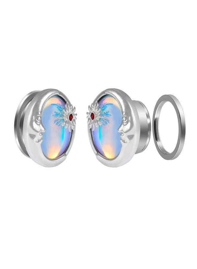 Izpack Punk Moon Sun Ear Tunnels Plugs Expander Gauges Stretcher Screw Earrings - Stainless Steel Abstract Face Crescent Reflective Sheeting Double Flared Tunnel Body Piercing Fashion Jewelry for Women Men (1/2"(12mm)) - Image 1