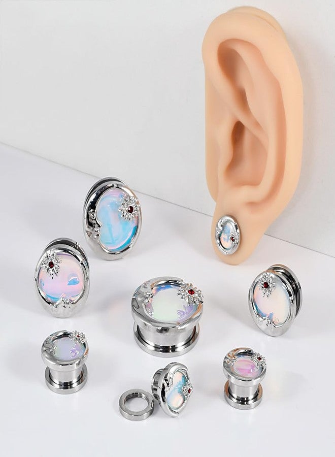 Izpack Punk Moon Sun Ear Tunnels Plugs Expander Gauges Stretcher Screw Earrings - Stainless Steel Abstract Face Crescent Reflective Sheeting Double Flared Tunnel Body Piercing Fashion Jewelry for Women Men (1/2"(12mm)) - Image 4