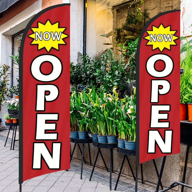 Now Open Black Feather Flag 8 Feet Tall Advertising Banner For Outside Grand Opening Decorations Business Events - Image 4