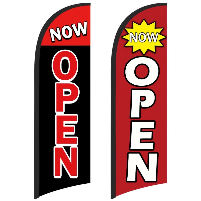 Now Open Black Feather Flag 8 Feet Tall Advertising Banner For Outside Grand Opening Decorations Business Events - Image 1