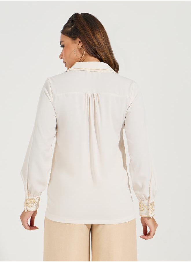 Styli - Embroidery Rose Detail Regular Fit Shirt - Image 1