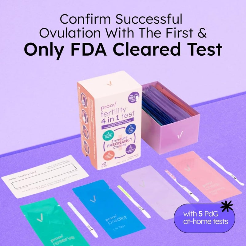 Proov  4in1 Fertility Test for Women  Ovulation  Pregnancy Test Strips  Monitors FSH LH PdG  hCG  Promote Chance of Pregnancy  Fertility Hormone Tracking  1 Cycle Test Kit  20 Tests - Image 3