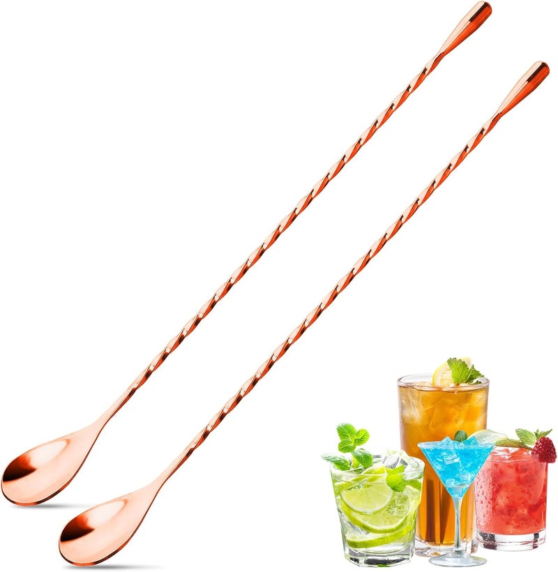 eispap 2 Pcs 12 Inches Bar Spoon, Long Handle Mixing Stirrers for Drink, Stainless Steel Bar Cocktail Shaker Spoon (Rose Gold) - Image 1