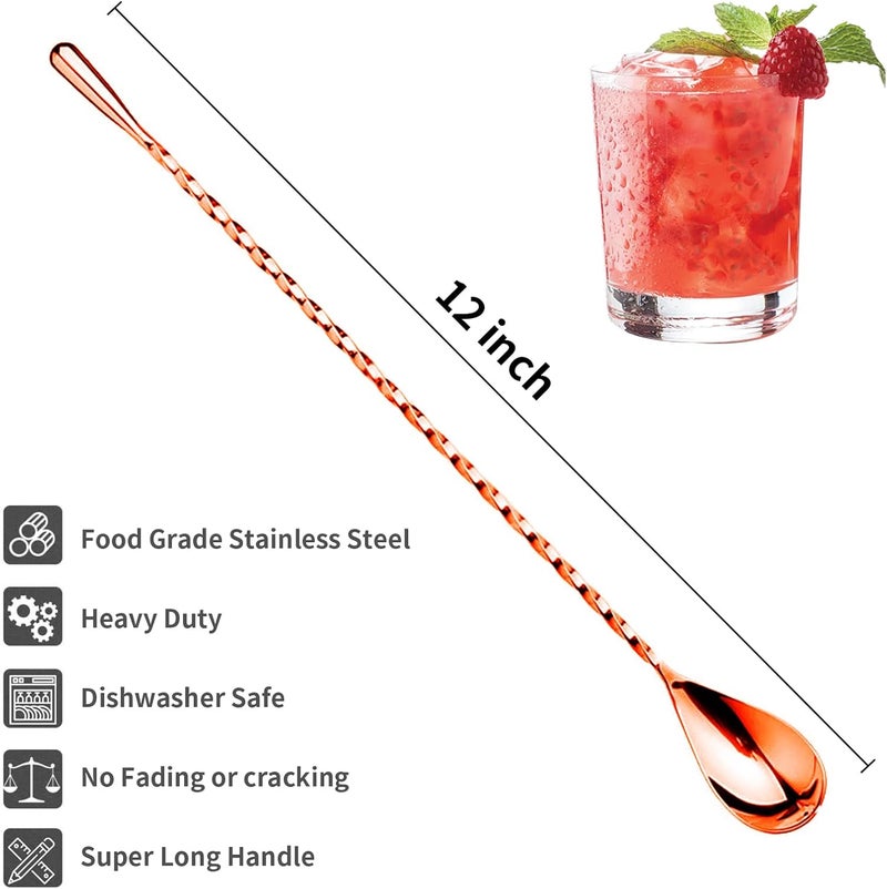 eispap 2 Pcs 12 Inches Bar Spoon, Long Handle Mixing Stirrers for Drink, Stainless Steel Bar Cocktail Shaker Spoon (Rose Gold) - Image 2