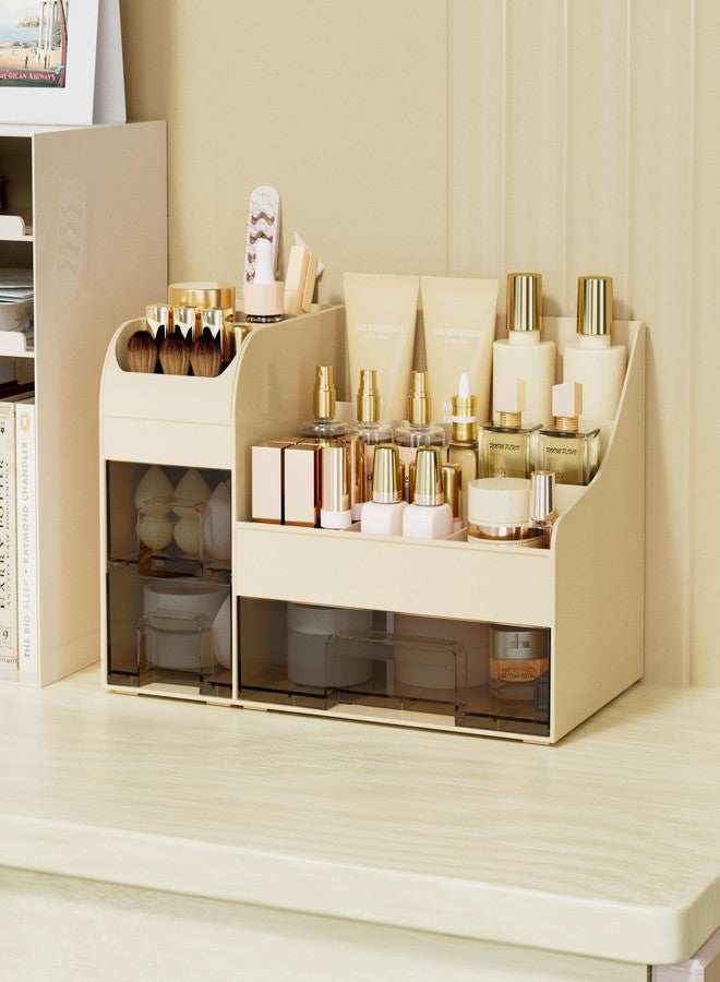 Mriluvy Makeup Organizer with Drawers,Large Cosmetic Storage Box,Countertop Skincare Organizer,ABS Makeup Brush Holder for Bathroom,Desk,Dresser,Multifunctional Beauty Display Case,Cream transparent - Image 3