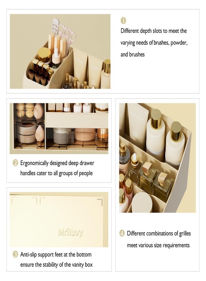 Mriluvy Makeup Organizer with Drawers,Large Cosmetic Storage Box,Countertop Skincare Organizer,ABS Makeup Brush Holder for Bathroom,Desk,Dresser,Multifunctional Beauty Display Case,Cream transparent - Image 4